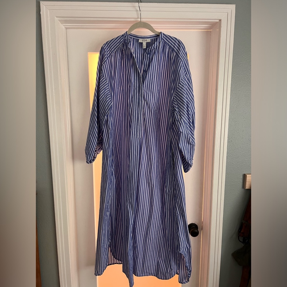 COS Blue and White Long Sleeve Dress